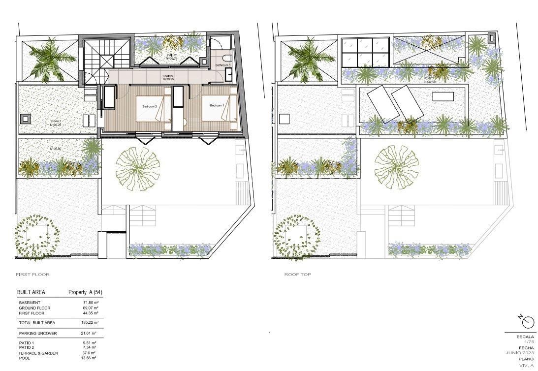 Modernos adosados de obra nueva con piscina, terrazas y jardín privados junto a Santa Catalina